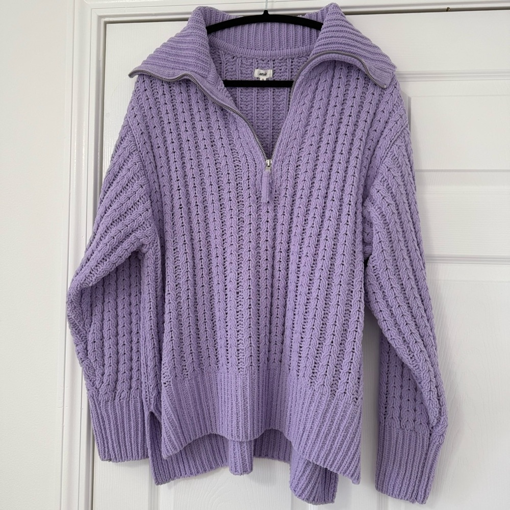 Aerie Long Sleeve 1/4 Zip Chunky Purple Sweater